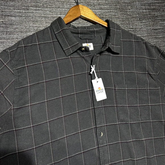 Marine Layer Flannel Button Up Shirt Men's 2XL Gray Windowpane Plaid Balboa - Picture 2 of 14